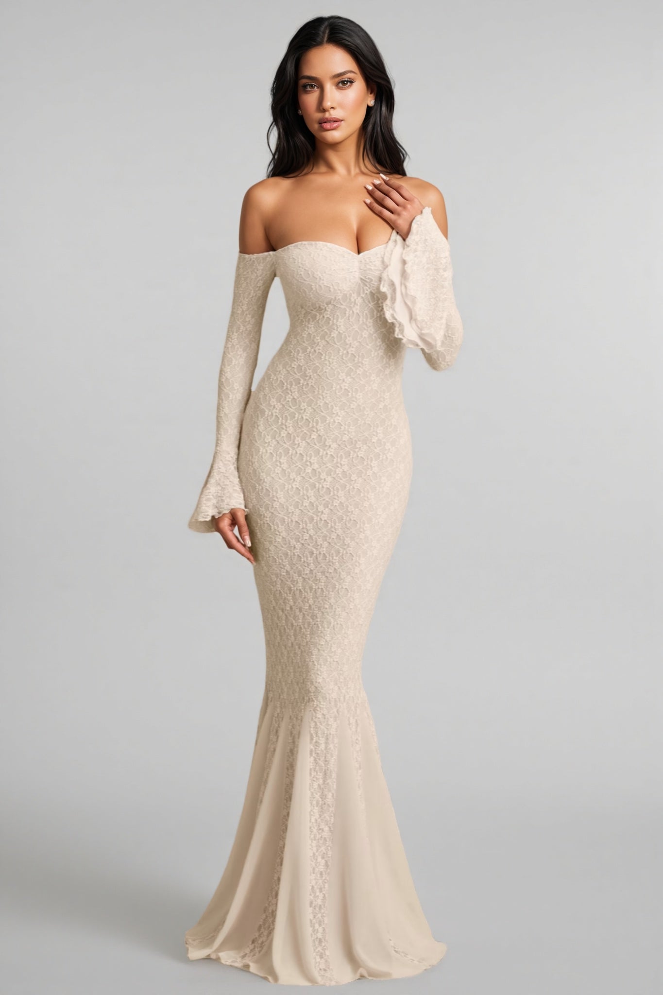Kaeln Off-Shoulder Ruffle Lace Maxi Dress - View 4