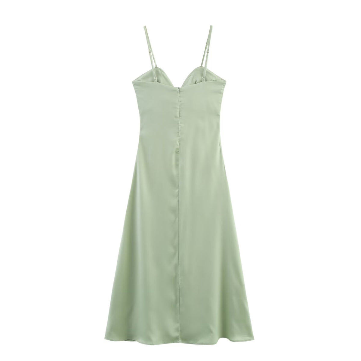 Satin Sweetheart Neck Ruched Bust Spaghetti Strap Midi Slip Dress 3
