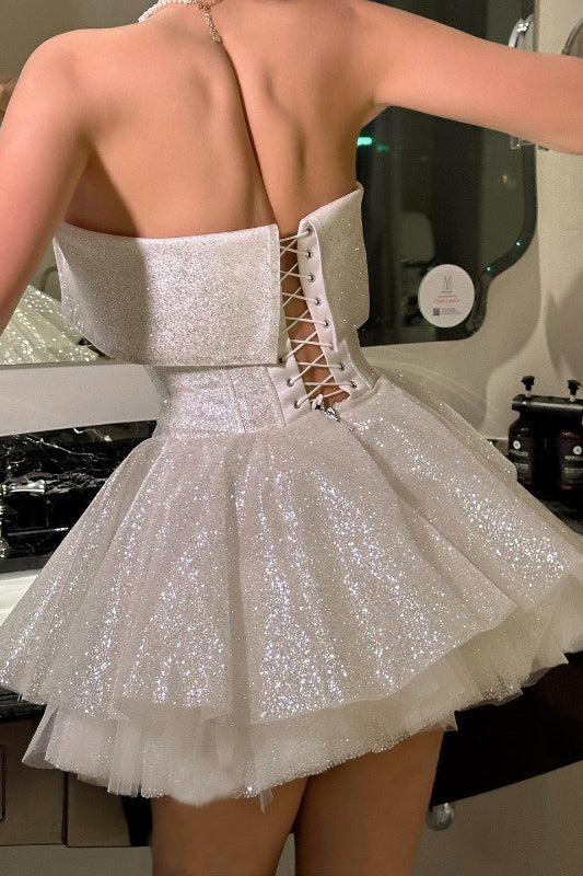 Sequin Strapless Corset Tiered Ruffle Tutu Mini Party Dress