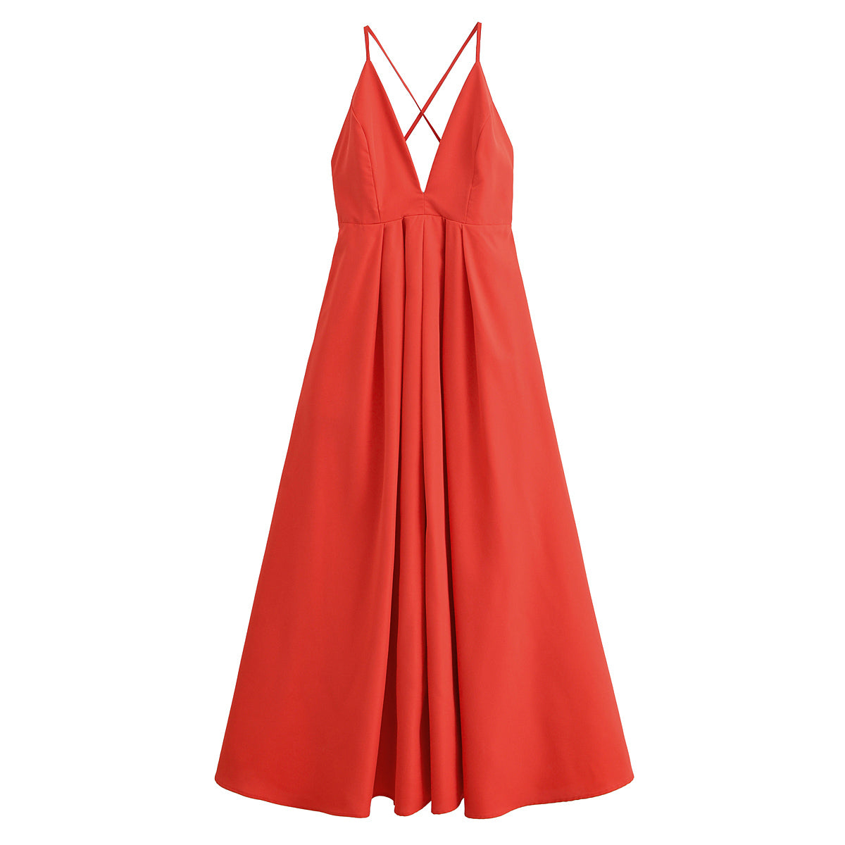 Deep V-Neck Spaghetti Strap Open Back Pleated A-Line Maxi Dress 5