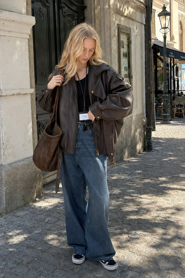 Oversized Moto Leather Jacket