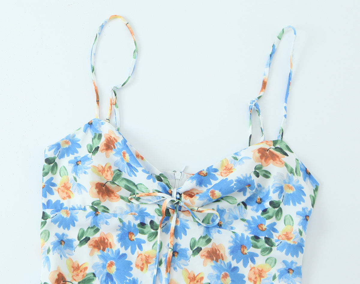 Floral Print Tie Front Spaghetti Strap V-Neck Mini Slip Dress 4