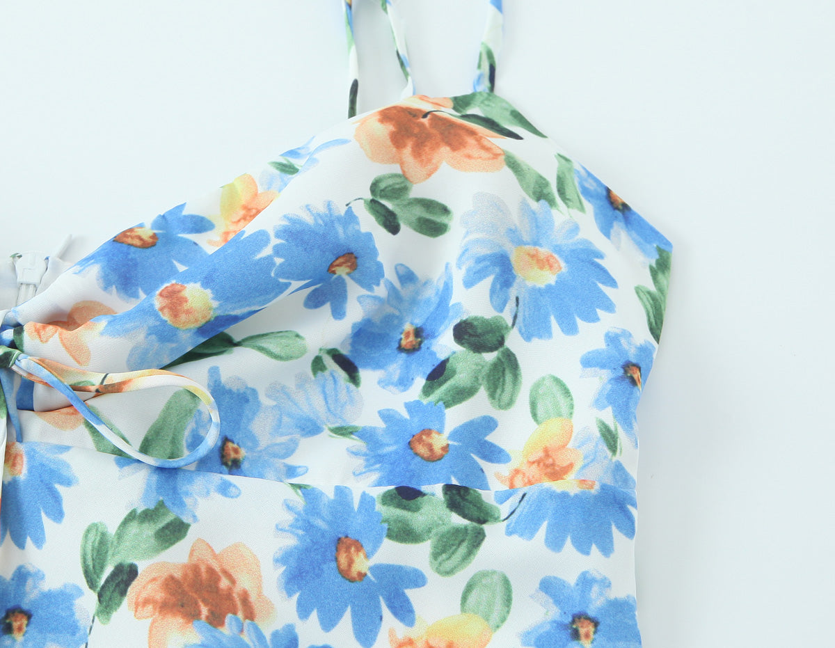 Floral Print Tie Front Spaghetti Strap V-Neck Mini Slip Dress 5