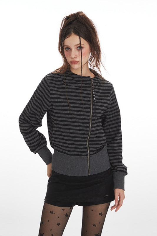 Striped Zip Up Cropped Hoodie
