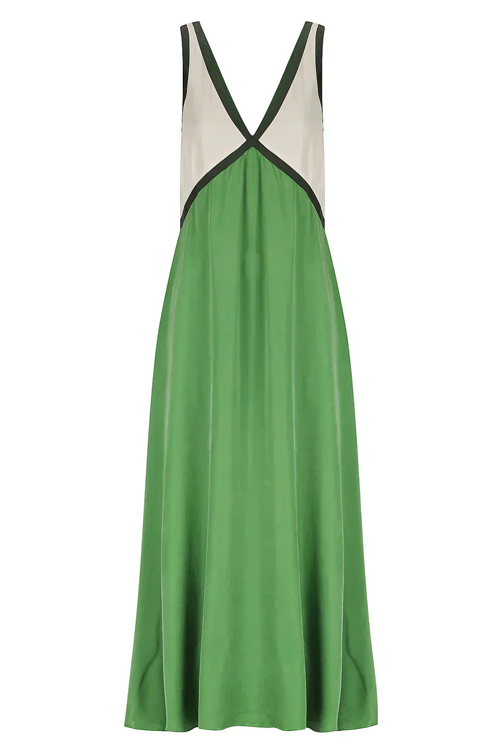 Color Block V-Neck Empire Waist Contrast Trim Maxi Dress