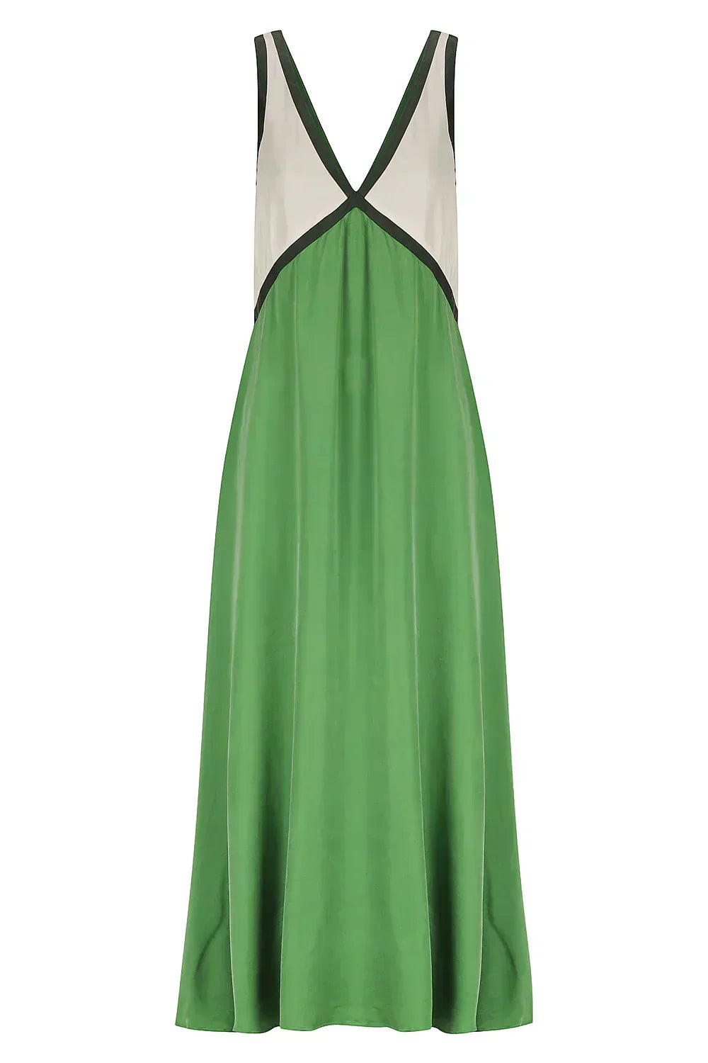Color Block V-Neck Empire Waist Contrast Trim Maxi Dress - View 8