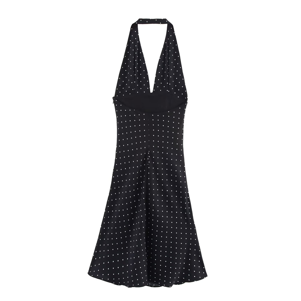 Polka Dot Halter Neck Deep V-Neck Sleeveless A-Line Midi Dress 2