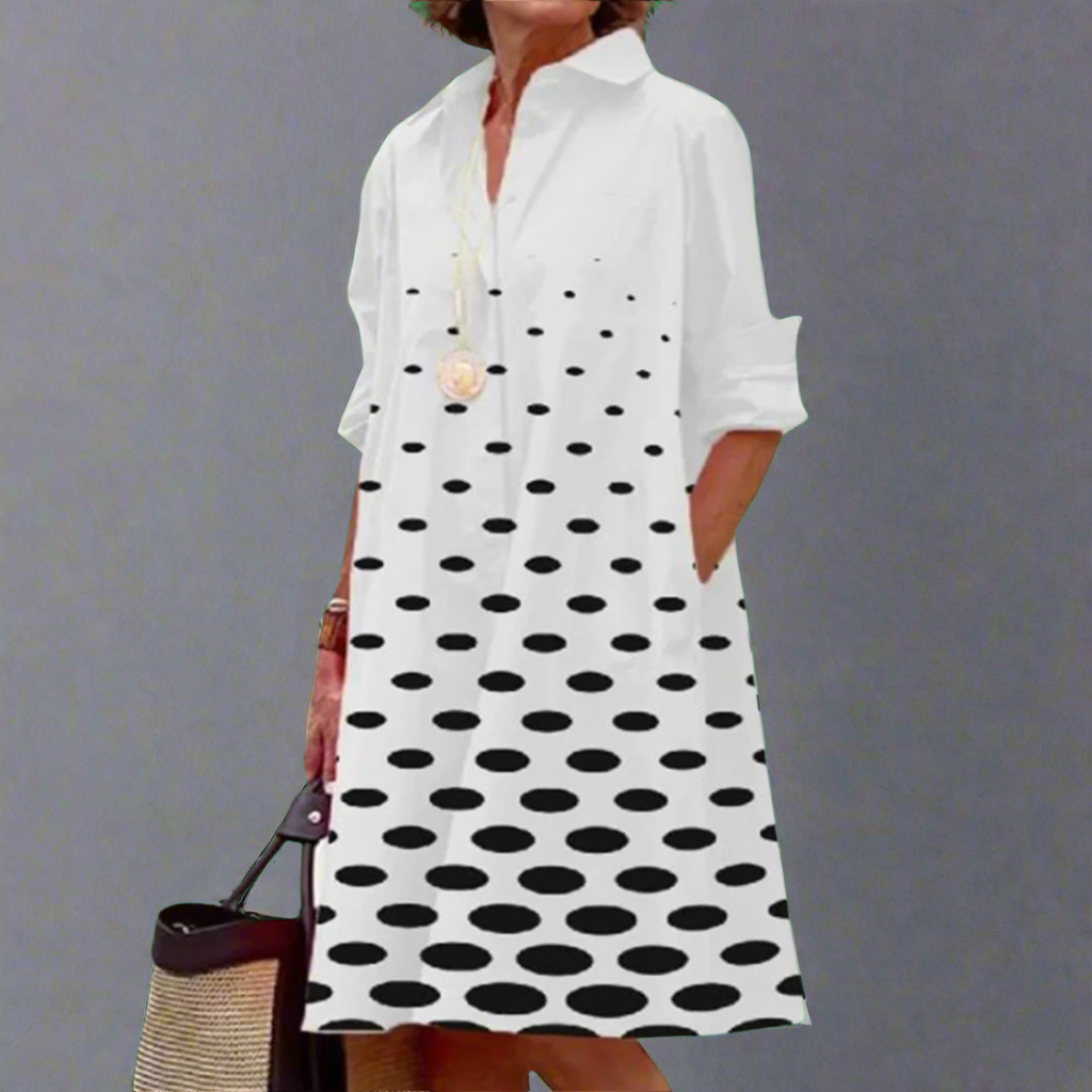 Rhea - Classic Retro Button Down Shirt Dress White
