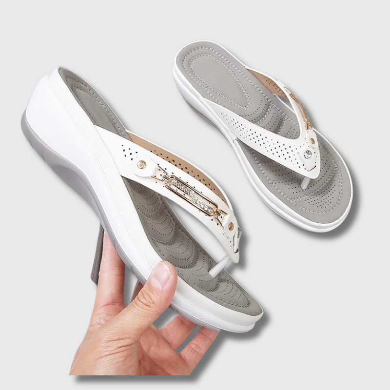 Thong Toe Post Metal Trim Wedge Sandals