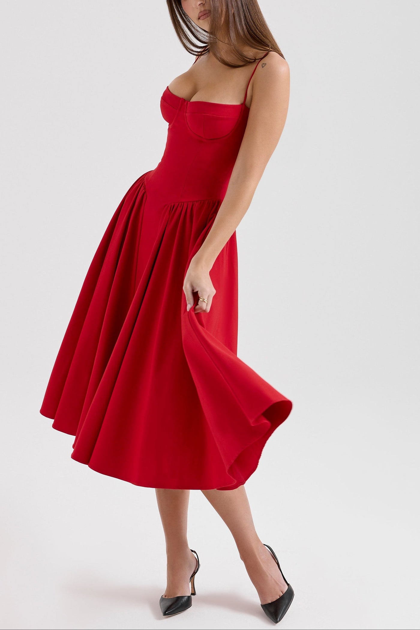 Square Neck Cap Sleeve Fit and Flare Midi Dress 10