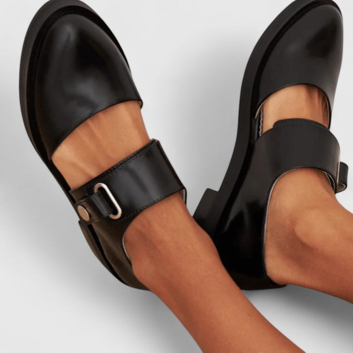 Buckle Strap Cut Out Round Toe Mary Jane Flats
