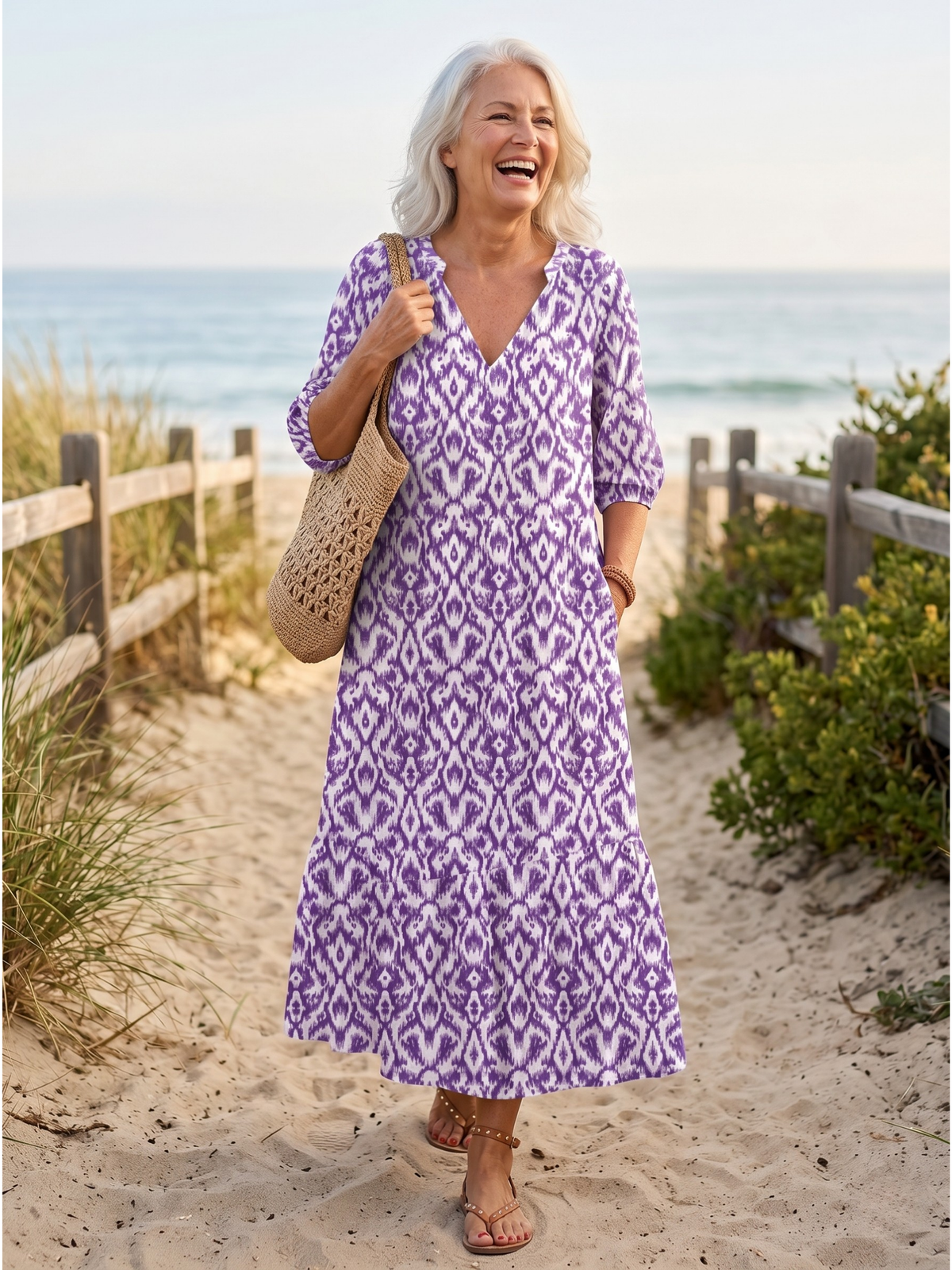 Ikat Print Tassel Tie Short Sleeve Tiered Maxi Dress