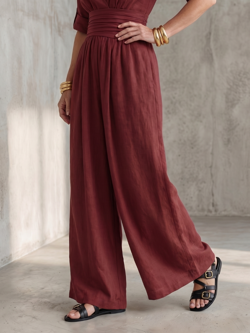 V-Neck Wrap Front Half Sleeve Wide Leg Jumpsuit