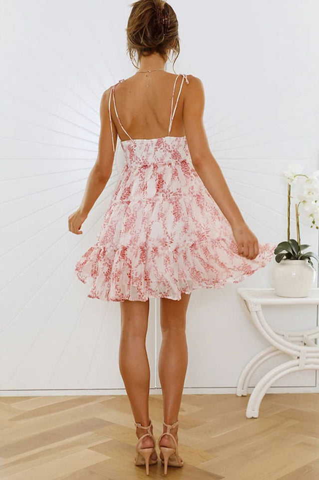 Floral Spaghetti Strap Tiered Ruffle Mini Dress Summer 9