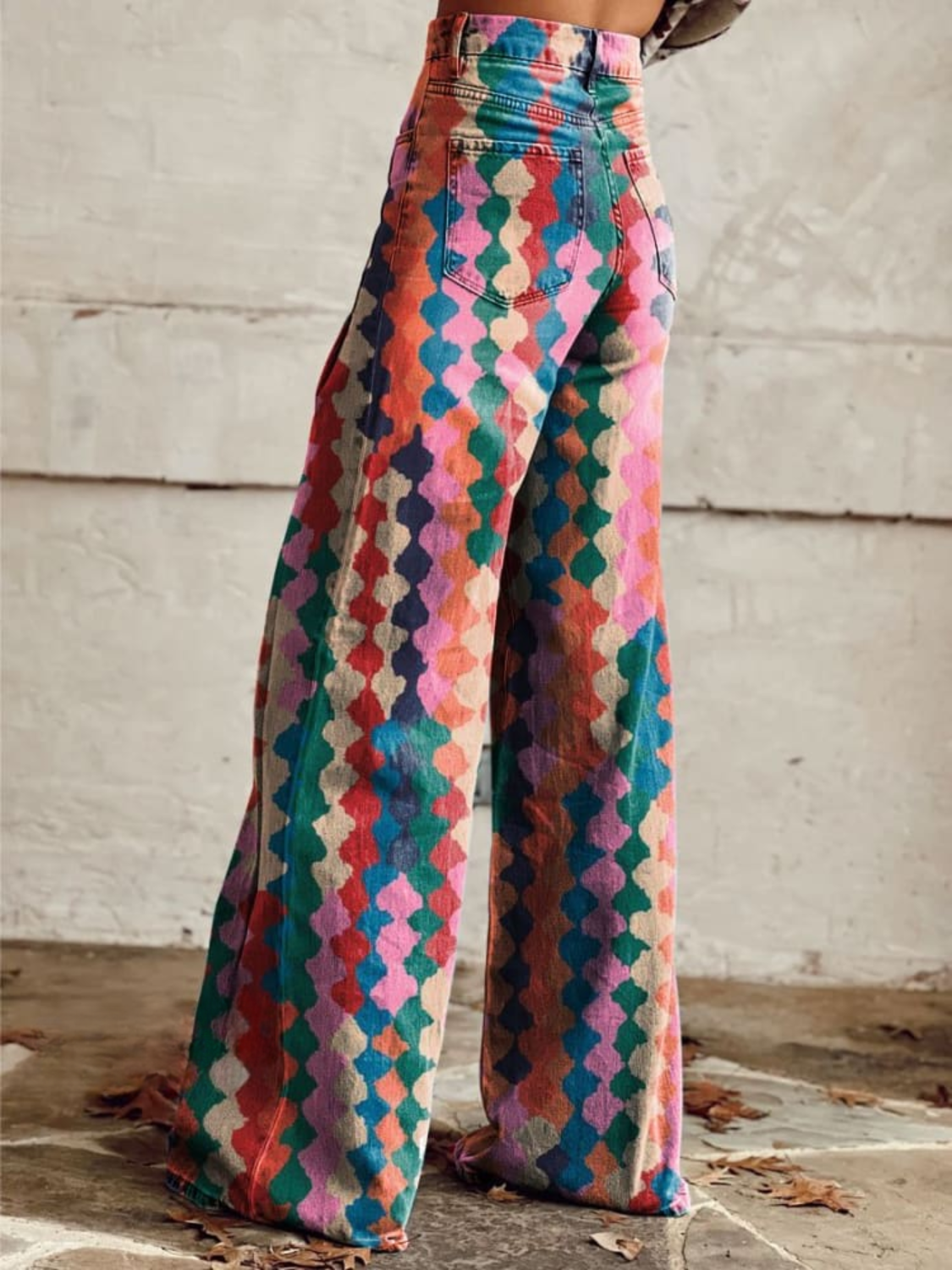 Diamond Print High Waist Wide Leg Pants