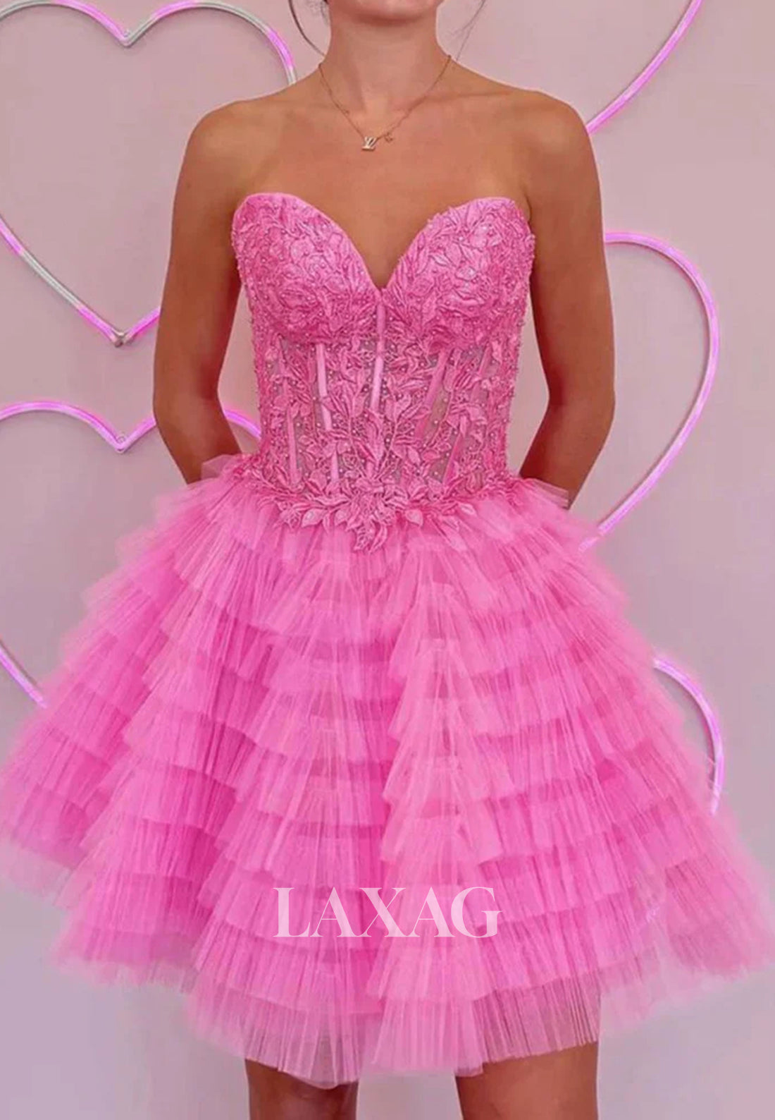 Sweetheart Off-Shoulder Applique Pleated Tulle Tiered Short Mermaid Homecoming Dress