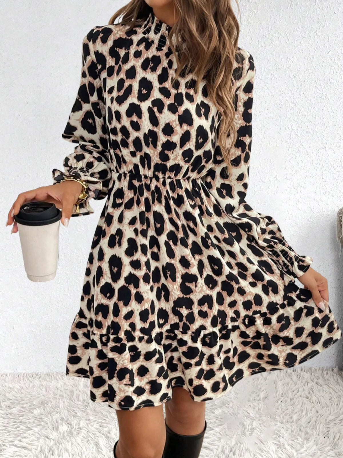 Leopard Print Long Sleeve Mini Dress