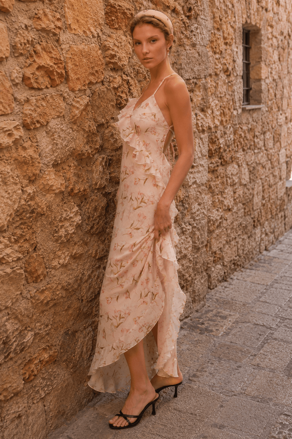 Strap Backless Ruffle Floral Dress