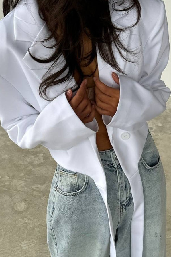 Tie Neck Solid Color Blazer