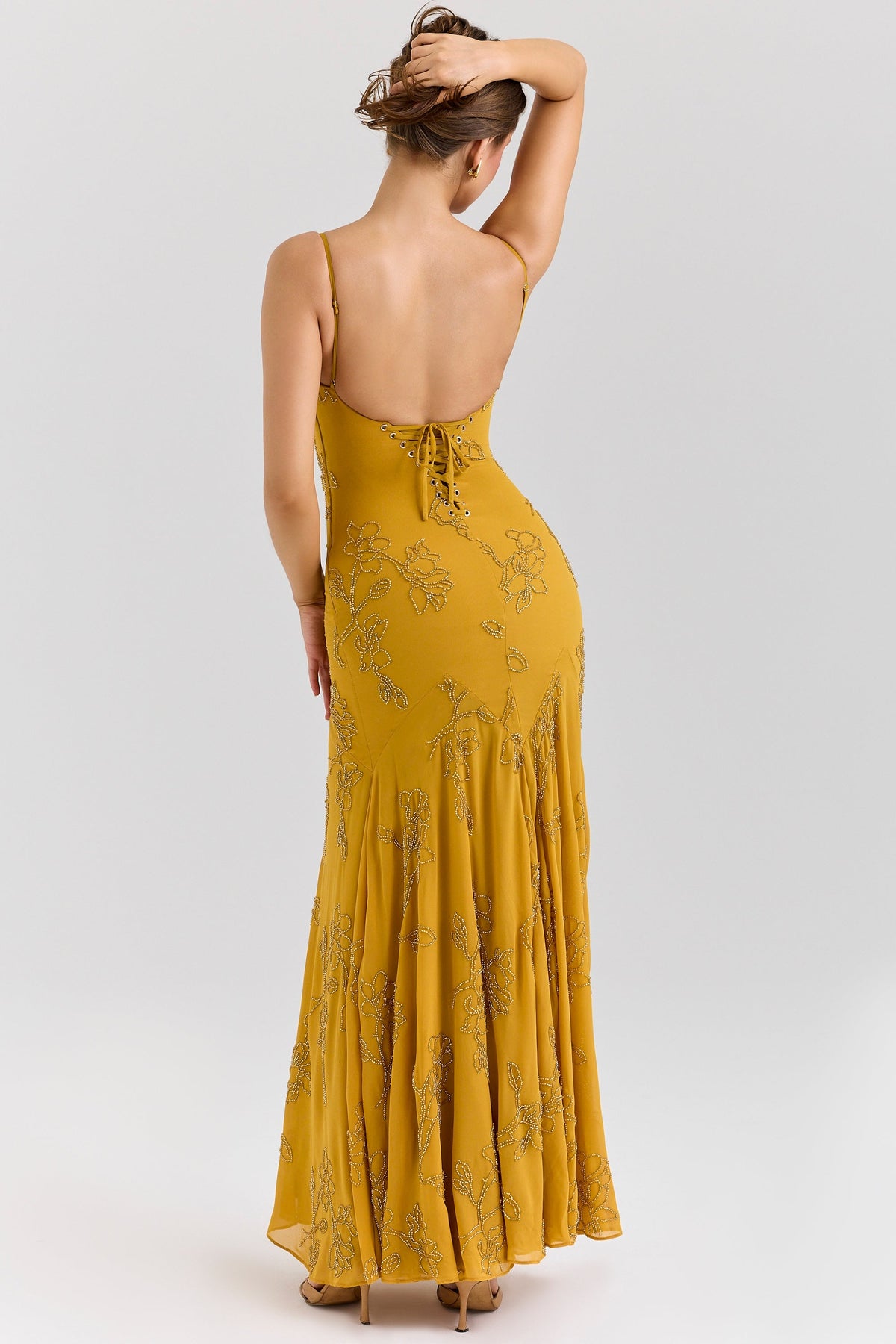 gold embellished hand beaded maxi dress