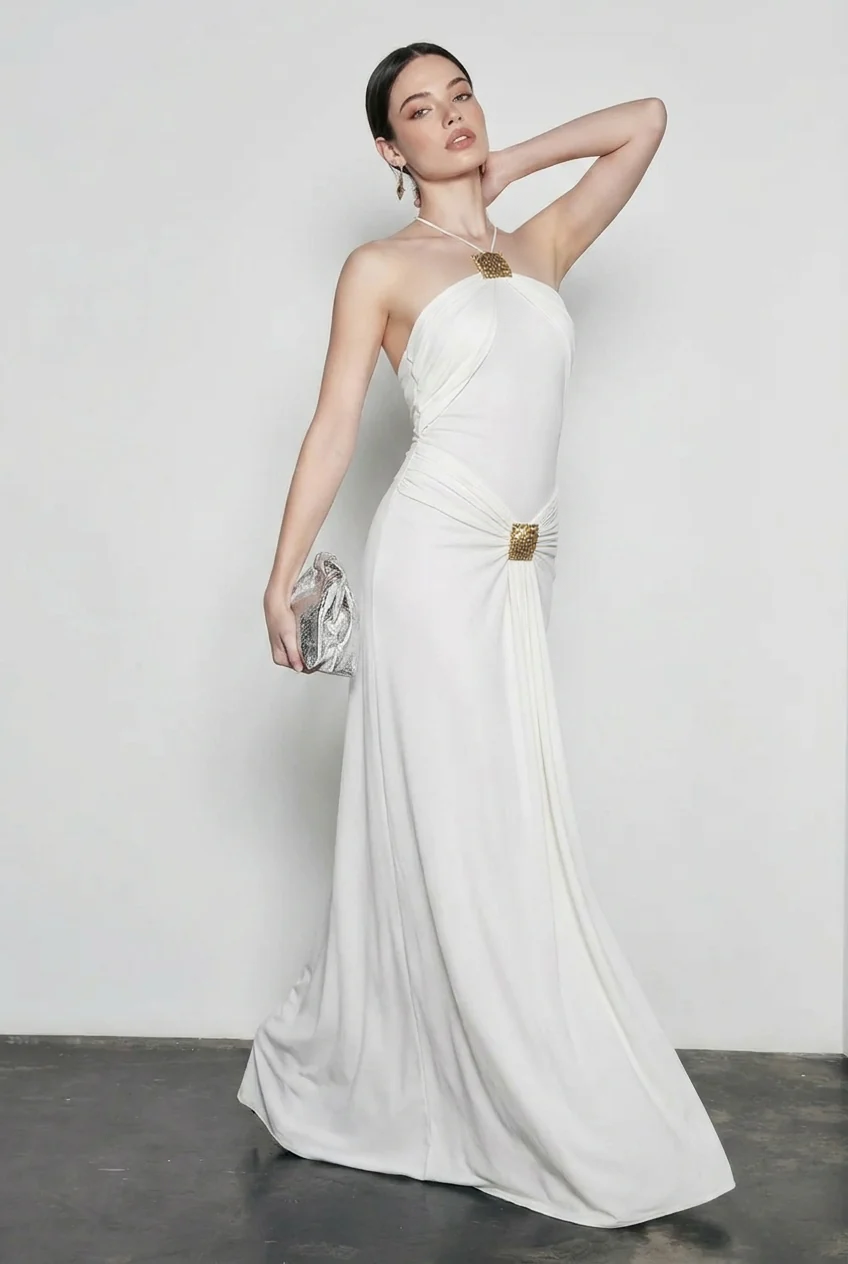 Halter-Neck Ruched Bodycon Dress