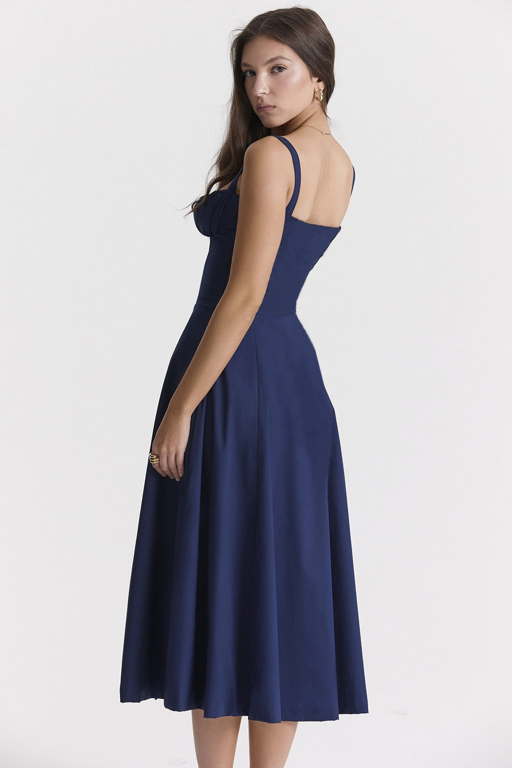 Spaghetti Strap Sweetheart High Split Bustier Midi Dress