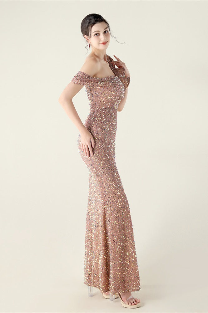 Sequin One Shoulder Ruffle High Split Mermaid Gown