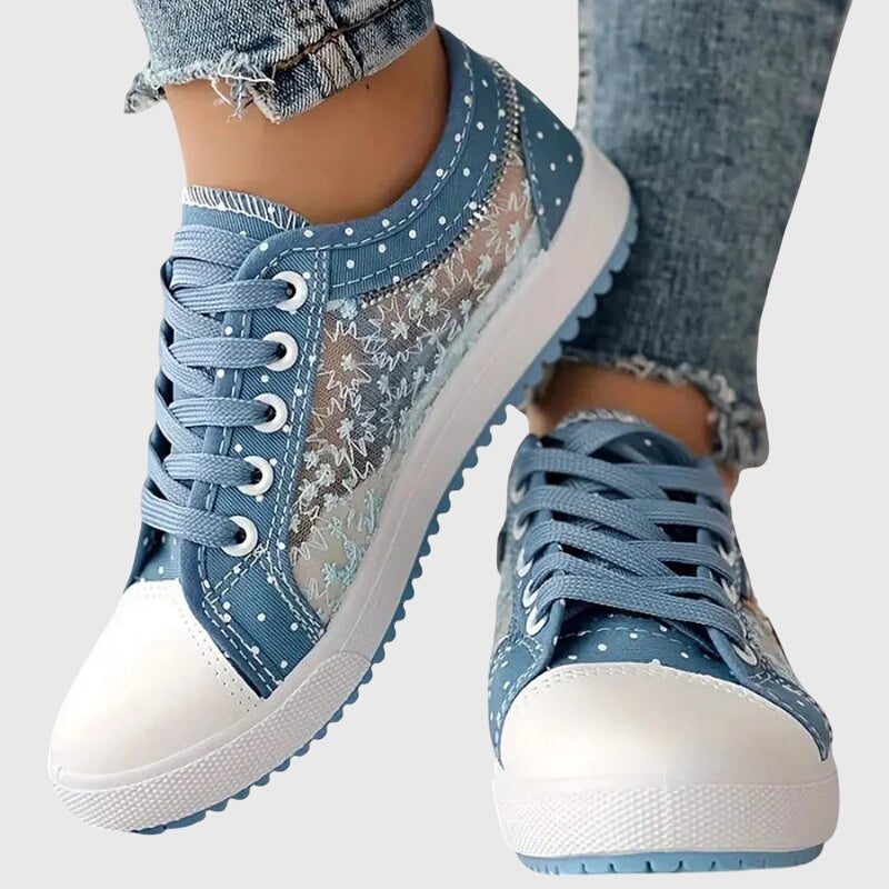 Floral Lace Mesh Lace Up Low Top Sneakers