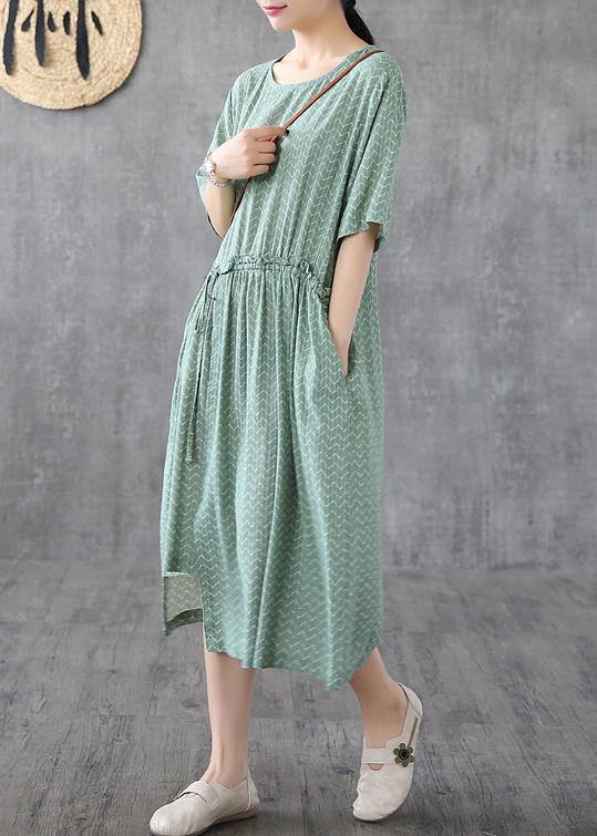 Round Neck Short Sleeve Elastic Waist Ruffle Detail Stepped Hem Pocket Midi Dress