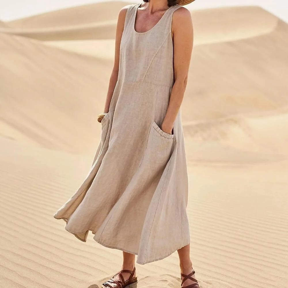 Scoop Neck Side Pocket Maxi Dress and Button Cardigan Two-Piece Set