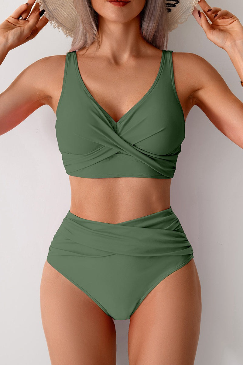 Twist Front V-Neck Ruched High Waist Bikini Set 9