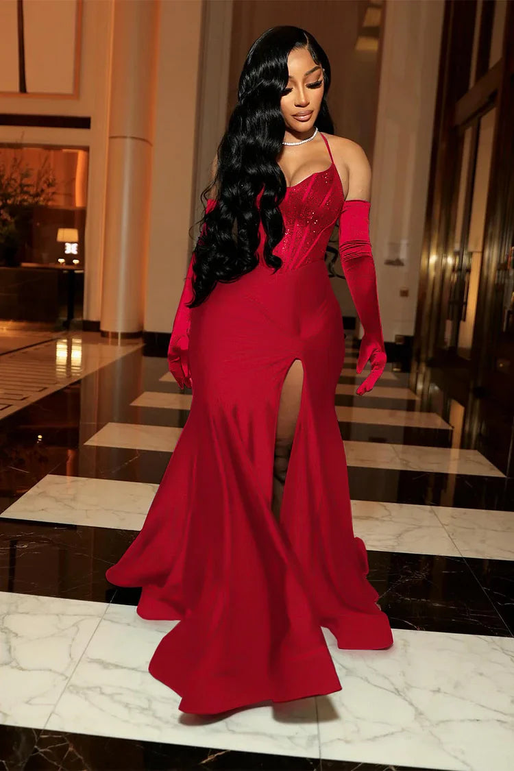 Black Evening Dress Long Prom Dress With Gloves