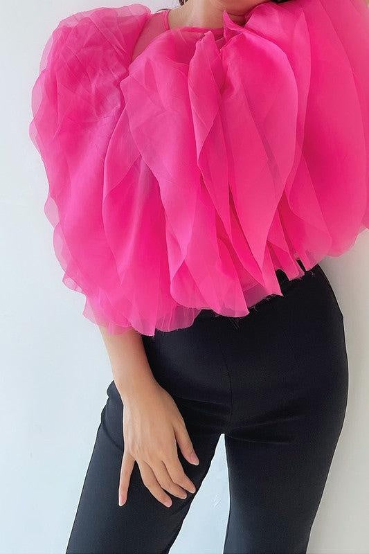 Ruffled Feathers Sleeveless Tulle Top
