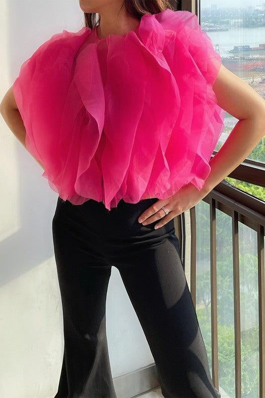 Ruffled Feathers Sleeveless Tulle Top
