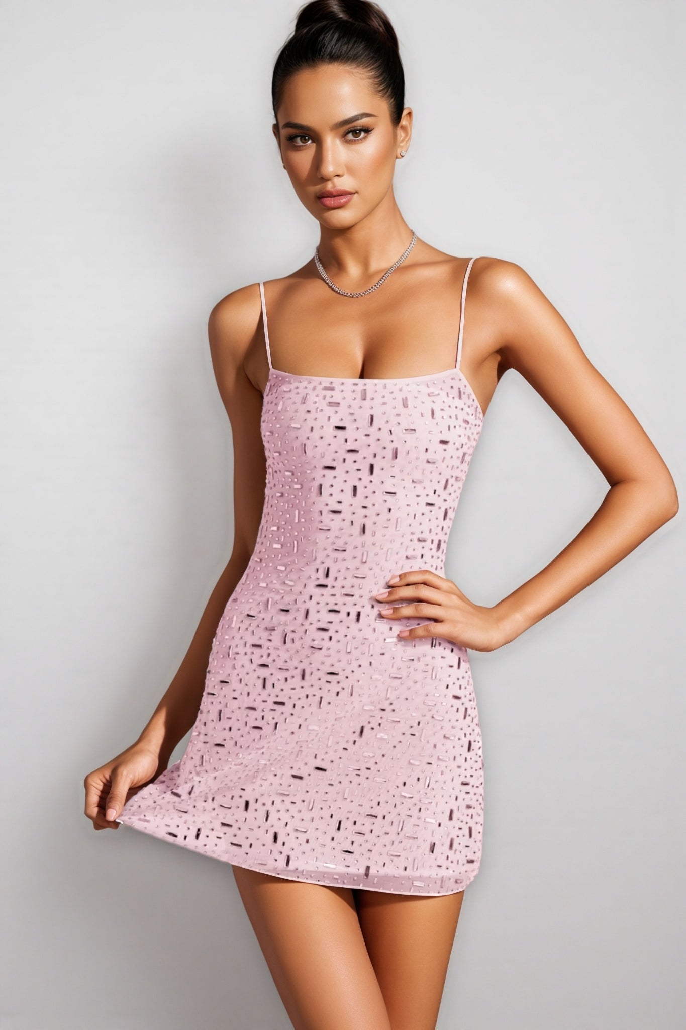 Sequin Embellished Spaghetti Strap Scoop Neck Bodycon Mini Dress