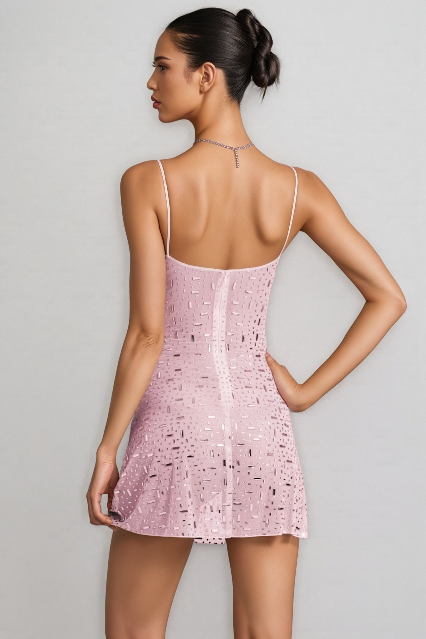 Sequin Embellished Spaghetti Strap Scoop Neck Bodycon Mini Dress