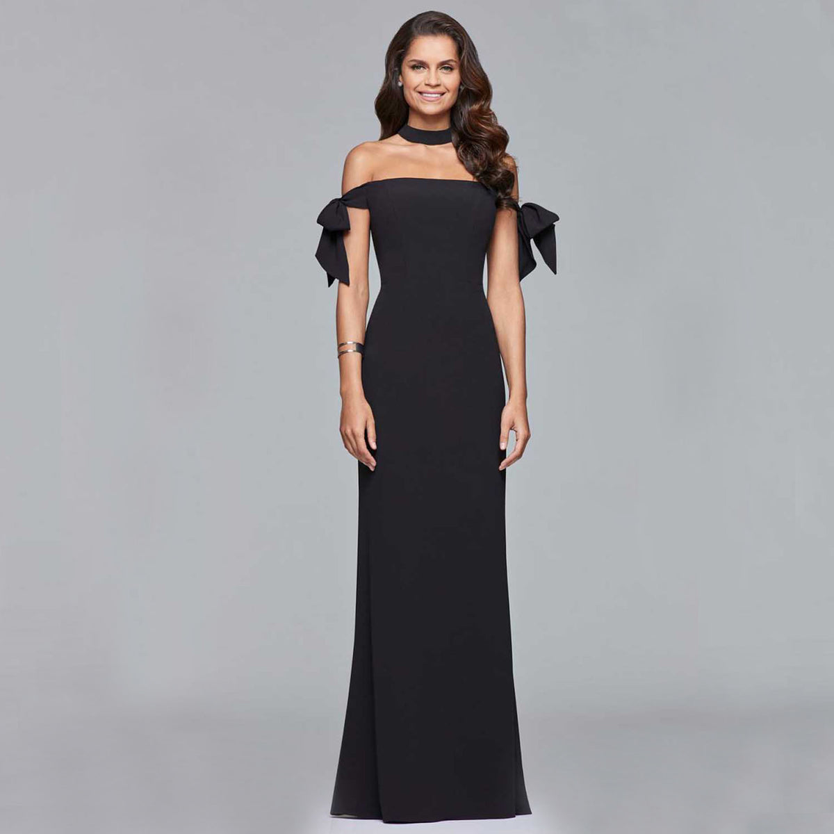 Off Shoulder Tie Sleeve Choker High Split Maxi Gown 3