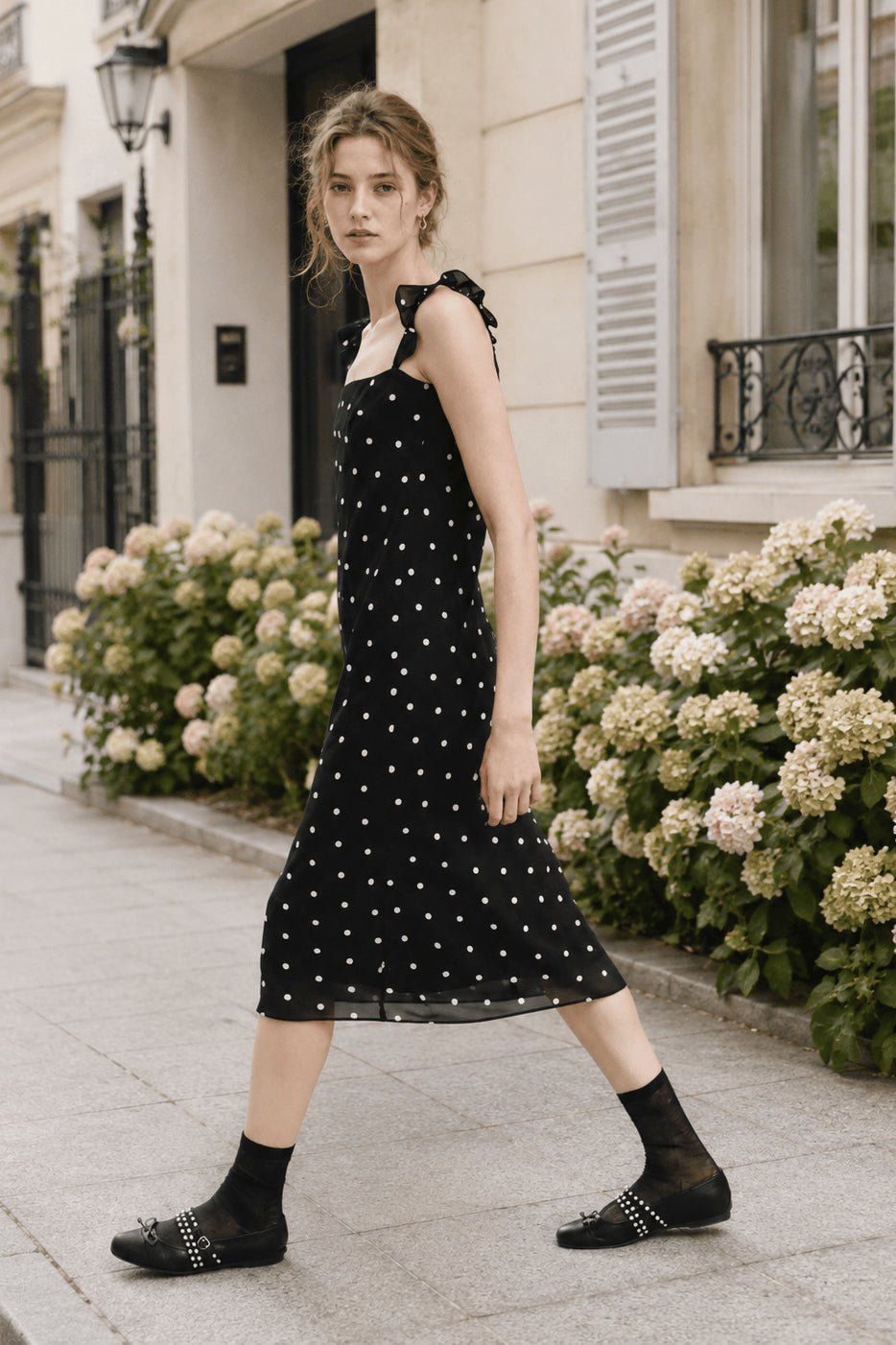 Spot Print Tulle Bodycon Midi Slip Dress