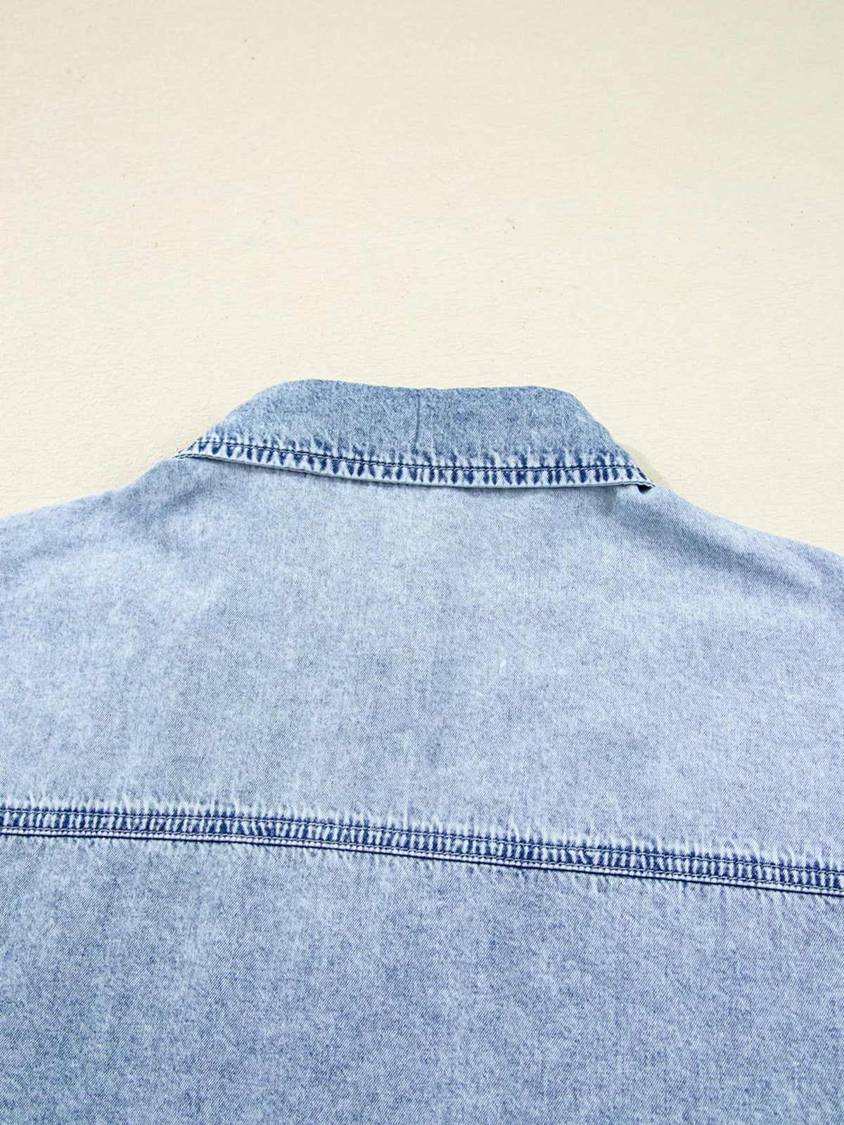 Denim-Look Snap Button Chest Pocket Raw Hem Oversized Shirt Dress 7