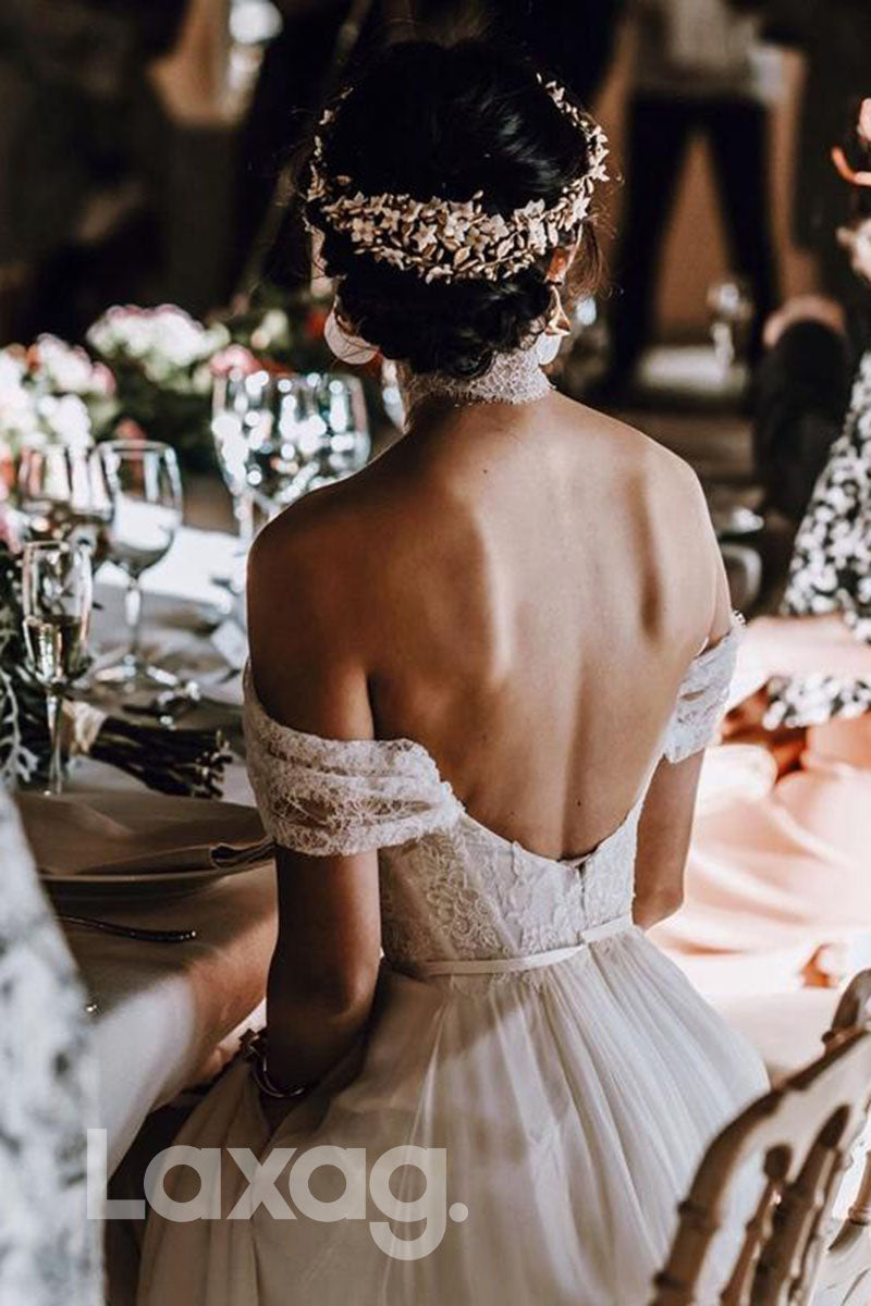 14521 - Off Shoulder Lace High Split Bohemian Wedding Dress