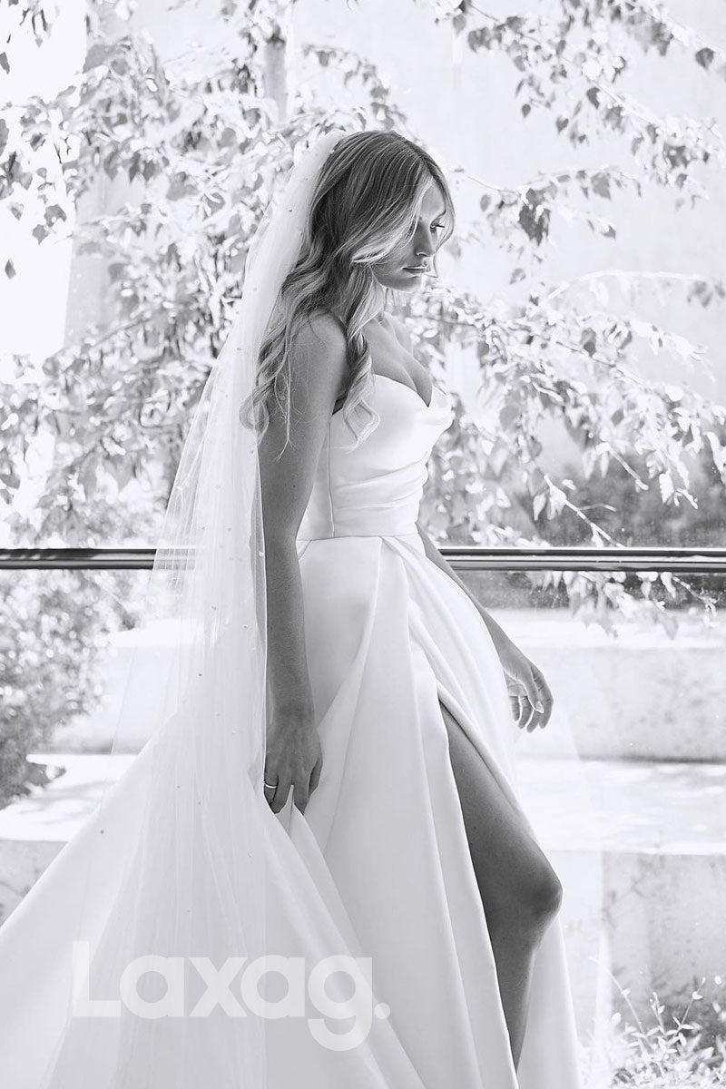 14525 - Strapless Ivory Satin High Split Rustic Wedding Dress