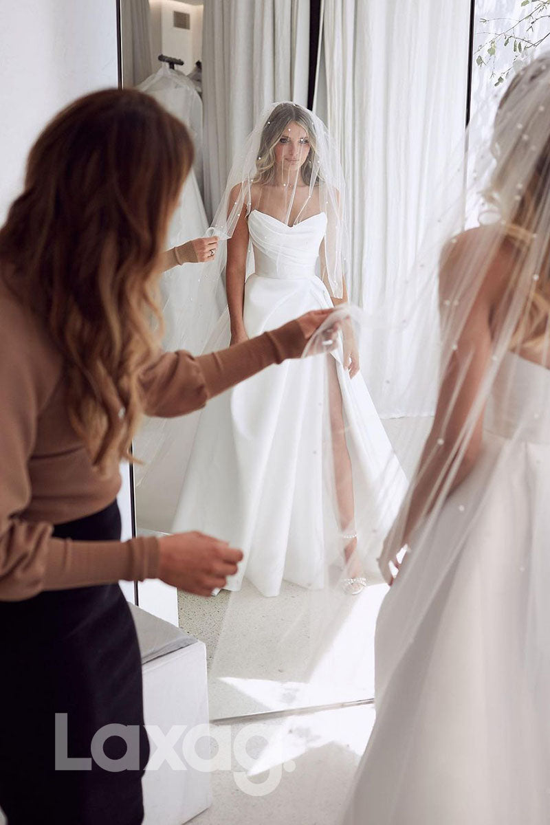 14525 - Strapless Ivory Satin High Split Rustic Wedding Dress