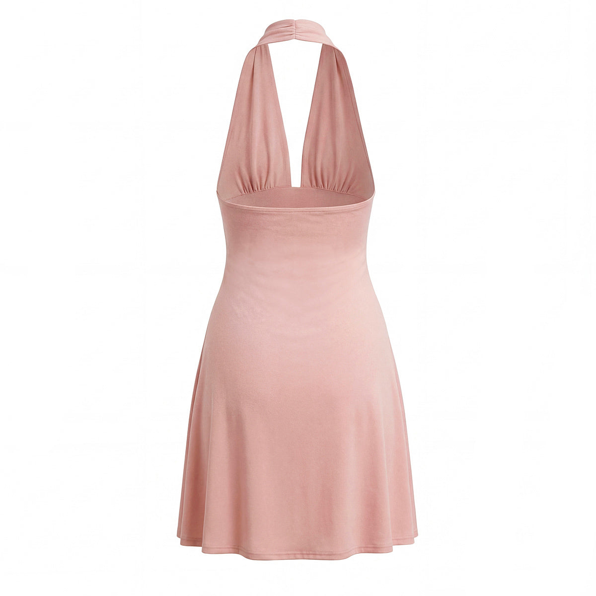 Halter Neck Plunging Backless Ruffle Asymmetric Hem Mini Dress 2