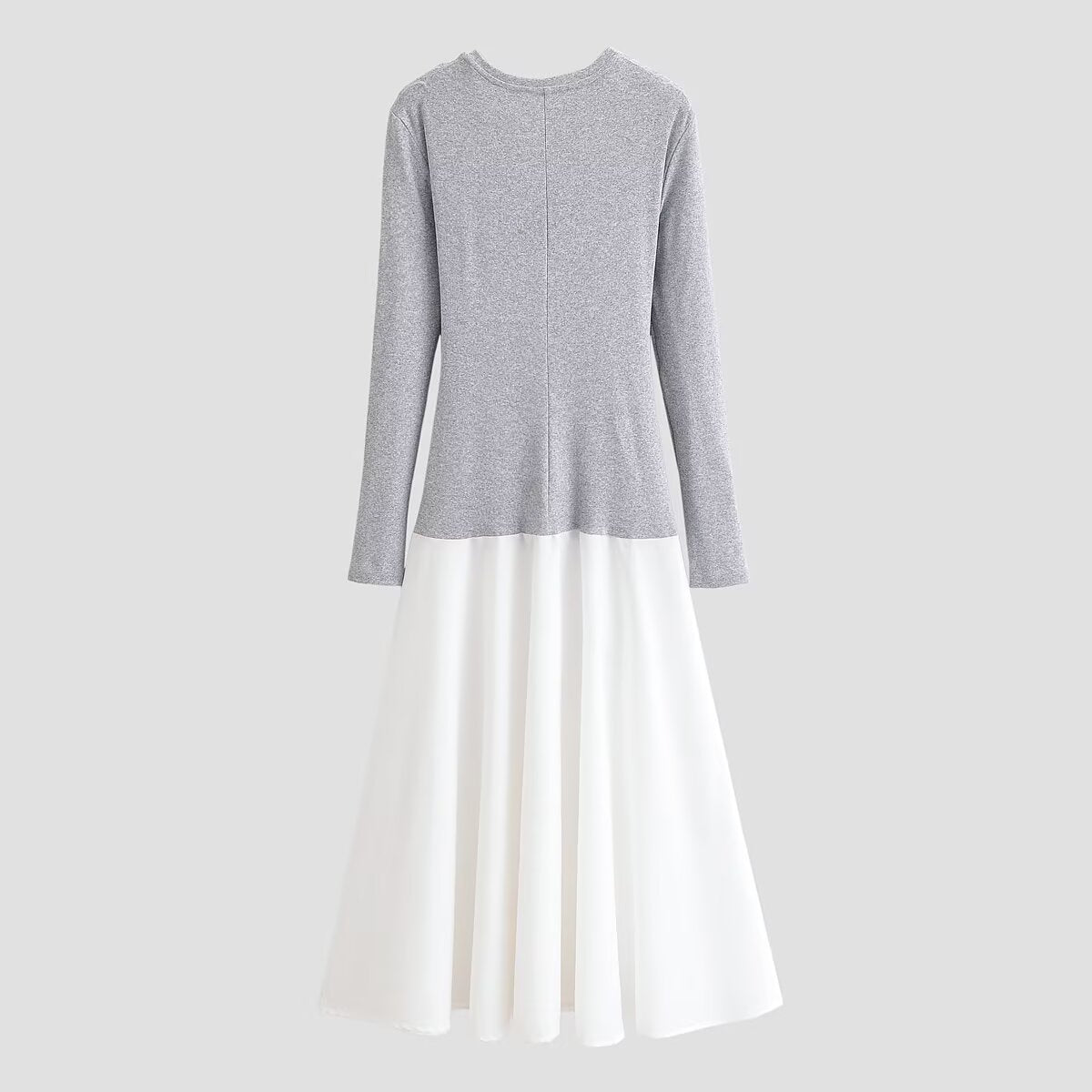 Draped Tie Front Long Sleeve Knit Bodice Satin Skirt Patchwork Midi Dress 4