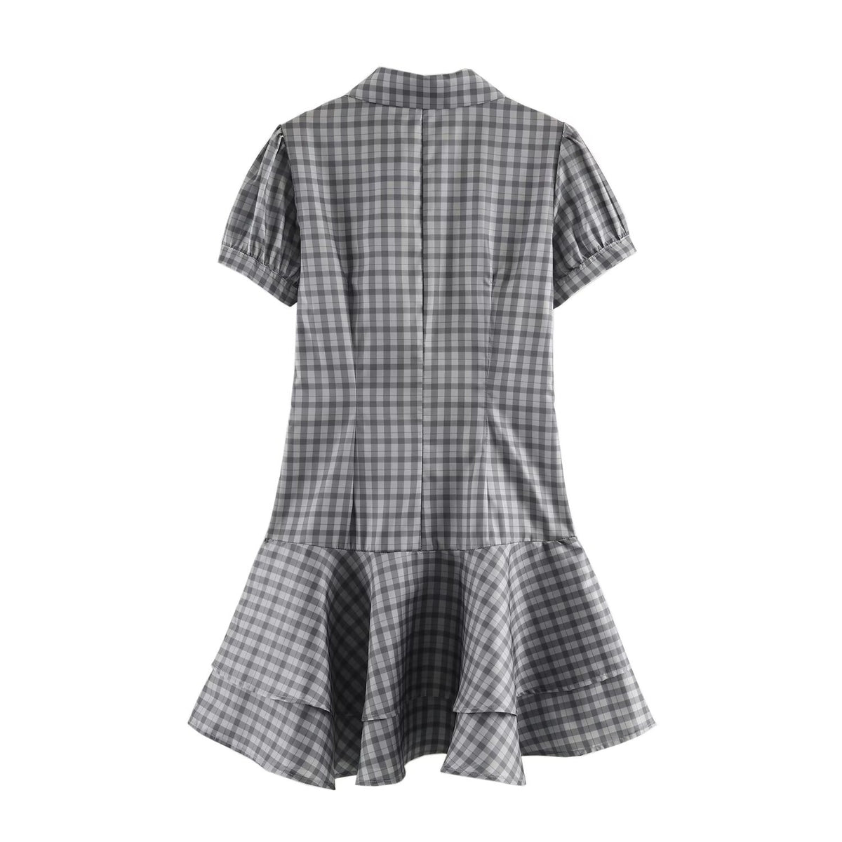 Women Clothing Spring Laminated Decoration Plaid Short Dress