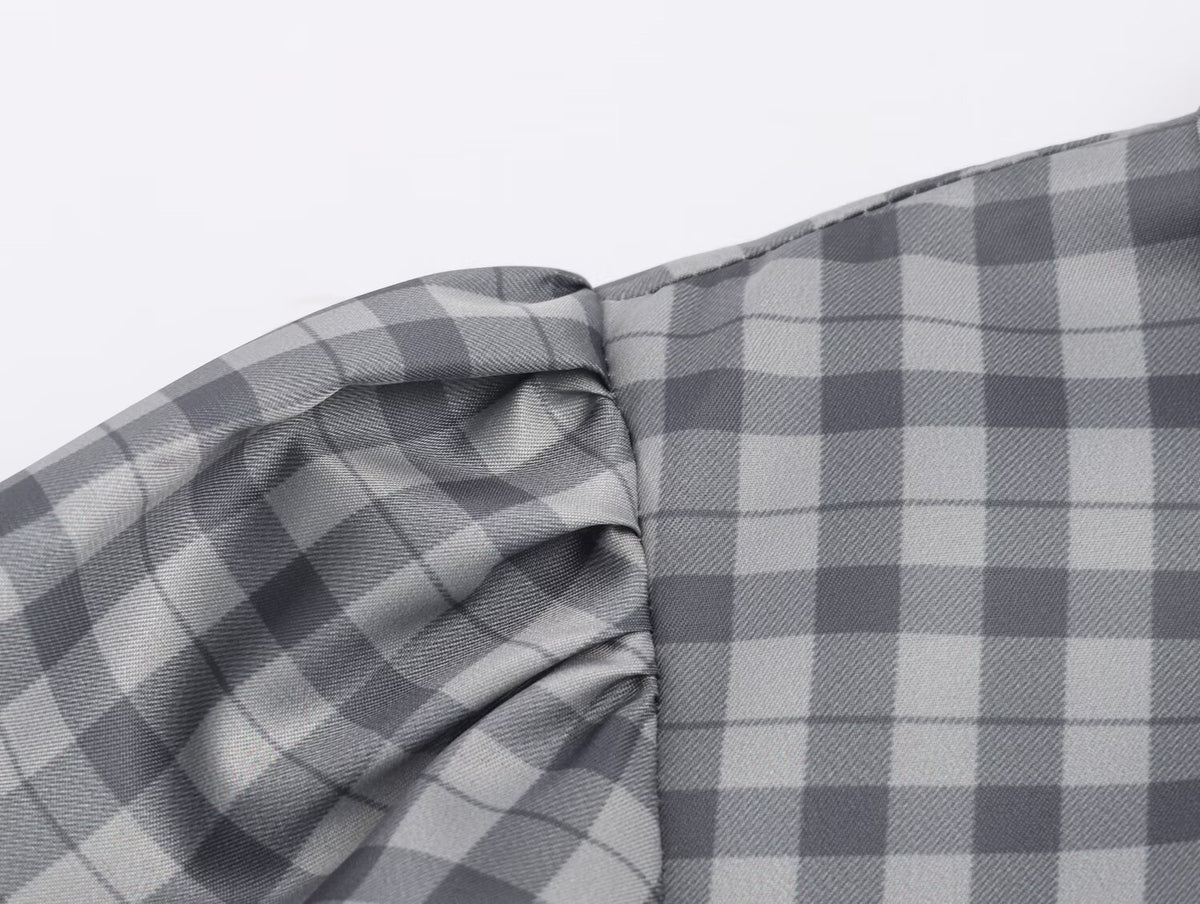 Women Clothing Spring Laminated Decoration Plaid Short Dress