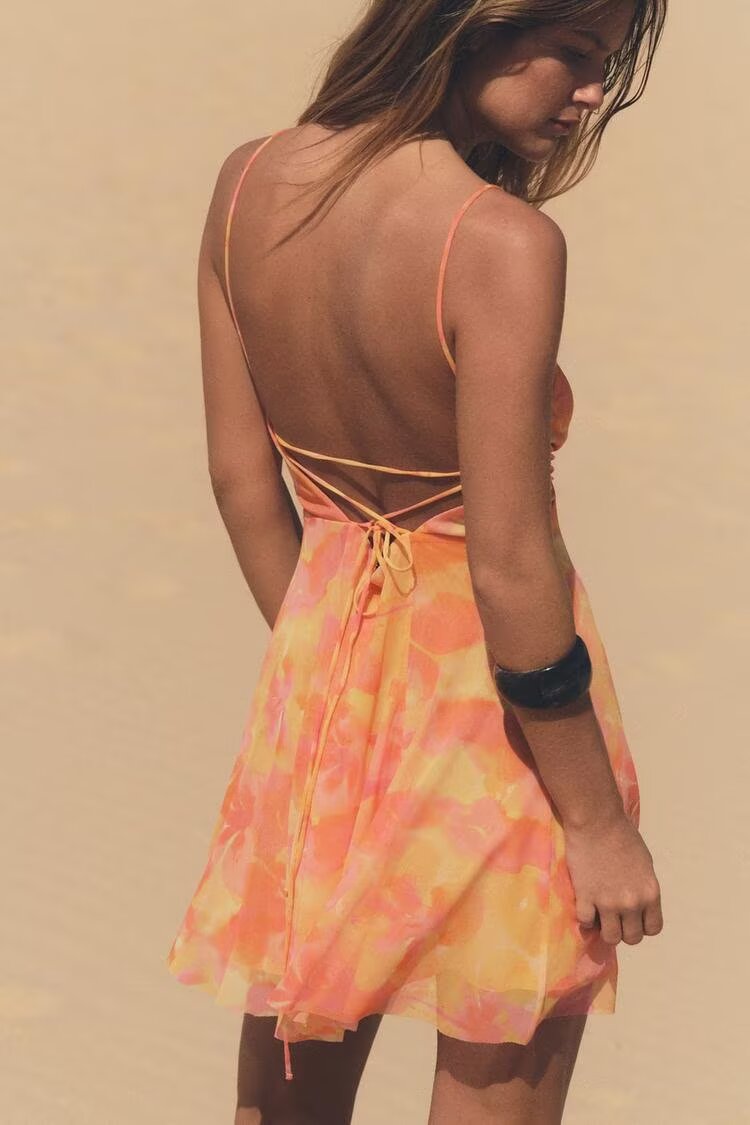 Printed Slim Fit Silk Net V neck Short Dress Fashionable Sexy Leopard Print Cami Dress Sexy