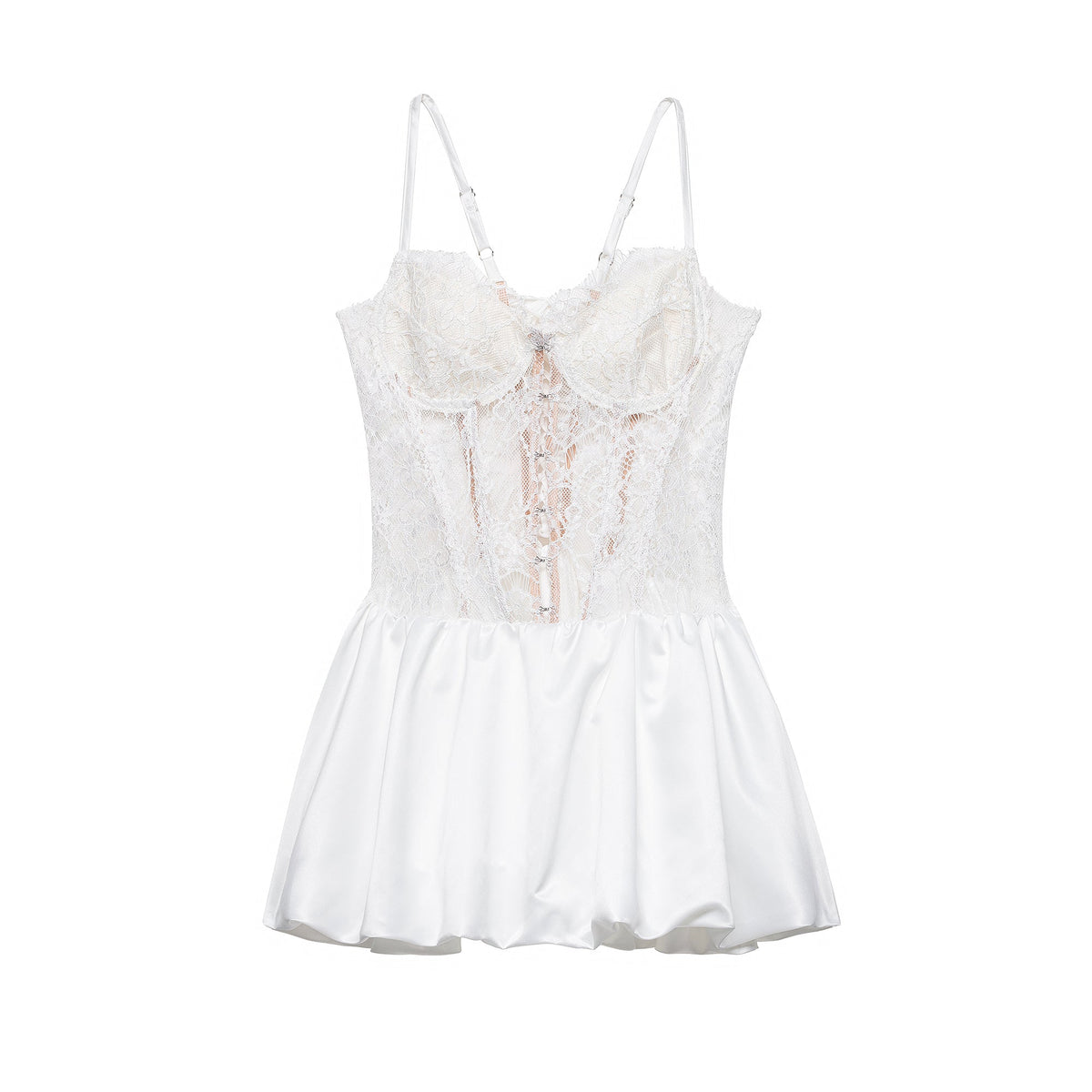 Lace Corset Bodice Spaghetti Strap Satin Bubble Hem Mini Dress 2