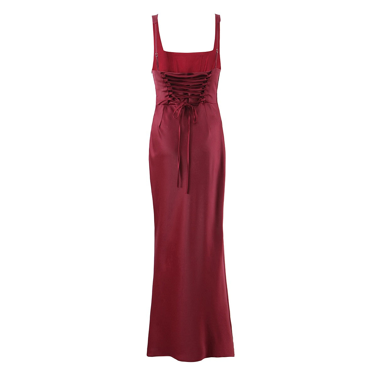 Satin Square Neck Ruched Bias Cut Slip Maxi Dress
