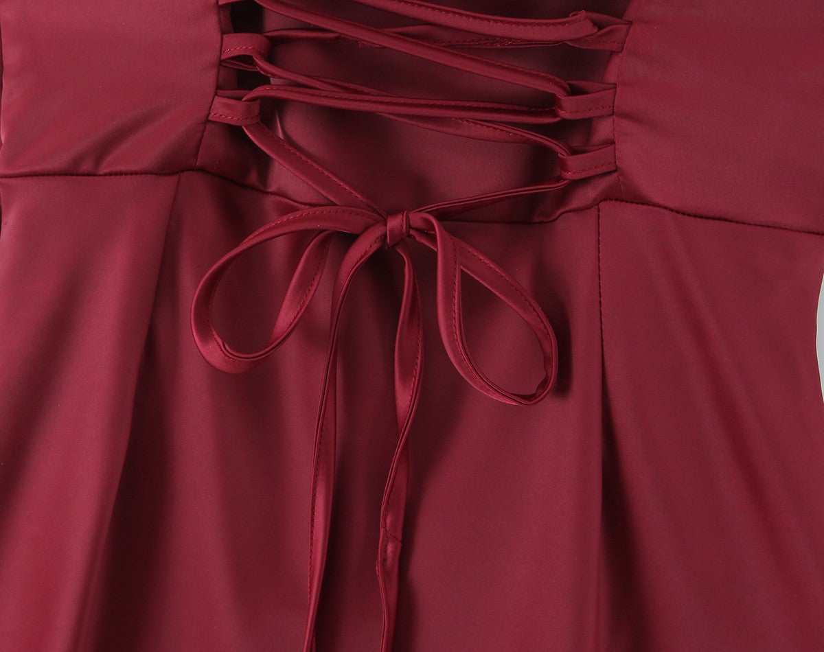 Satin Square Neck Ruched Bias Cut Slip Maxi Dress
